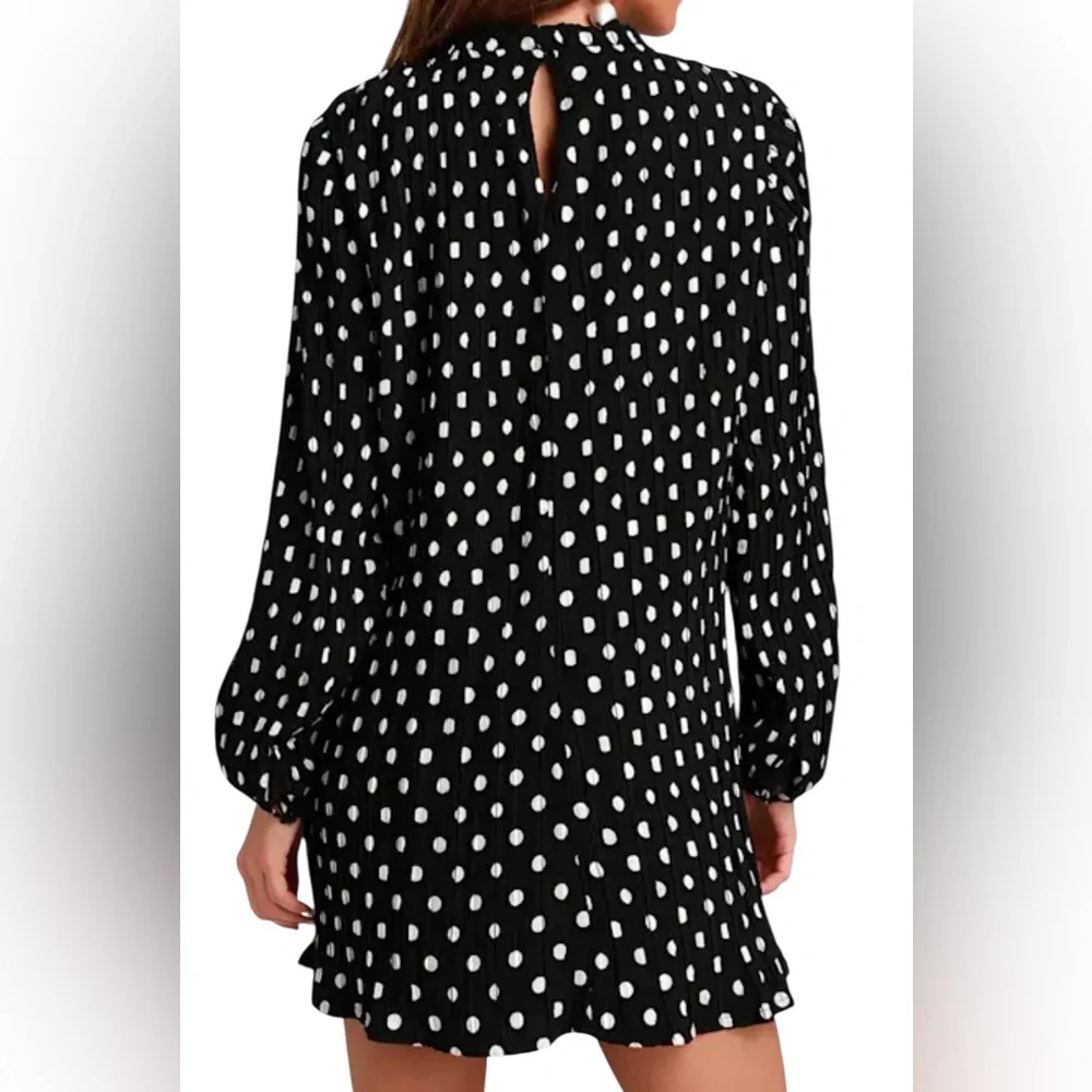 🆕 🖤 NWT LULUS Pleat to Meet You Polka Dot Shift Dress | Black | XS - Picture 2 of 14